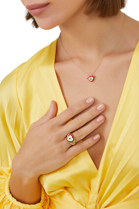 Hydrogen Atom Ring, 18k Yellow Gold, Enamel & Diamond